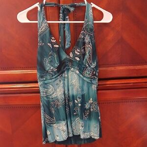 Trixxi Teal and White Halter Top